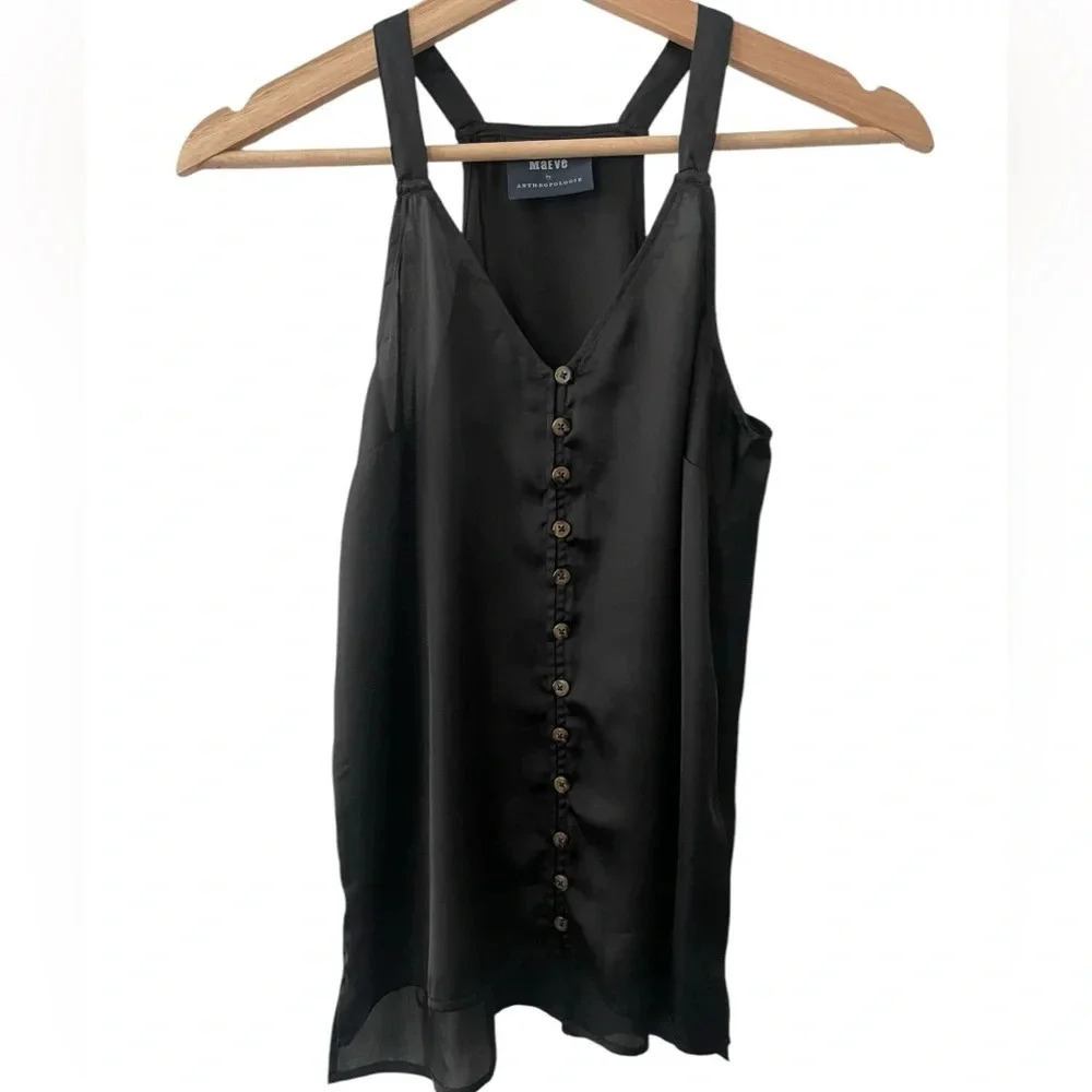 Maeve Anthropologie Black Satin Button Front Cami Top - Picture 4 of 8